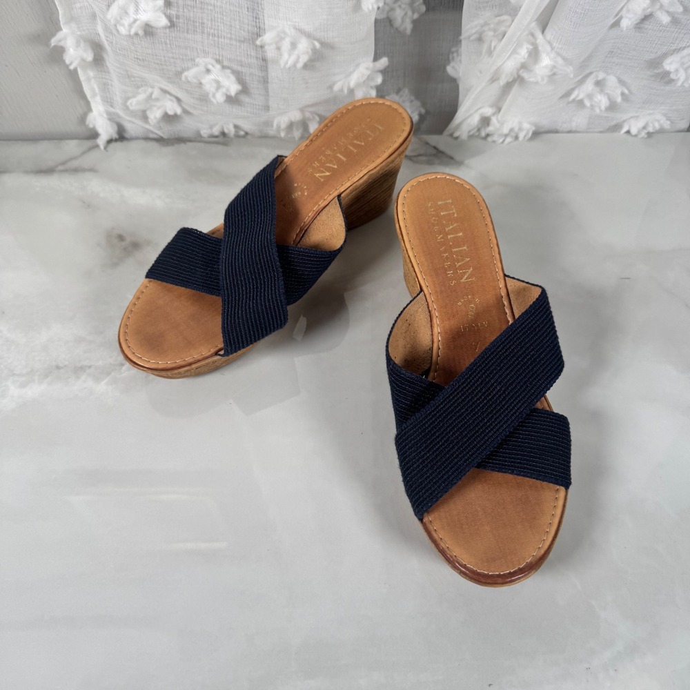 Italian Shoemakers Navy Crossband Slide Sandals